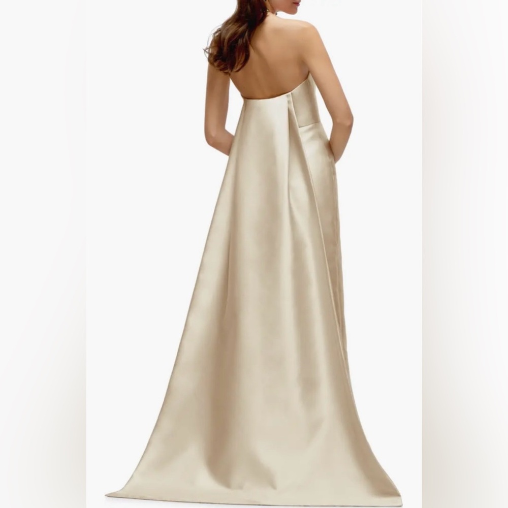 Alfred Sung Strapless Satin Twill Column Gown with Removable Train Champagne - Picture 3 of 8